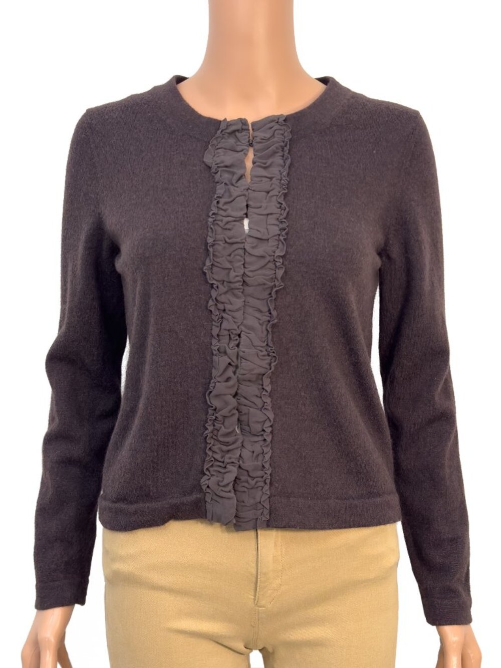 Banana Republic Fine Wool Women’s Large Brown Ruffle Trim Cardigan